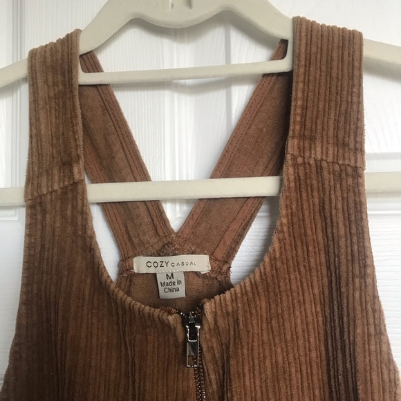 Brown Cordouroy Pinafore Overall Dress with pockets & zipper, size M Cozy Casual - Picture 2 of 3